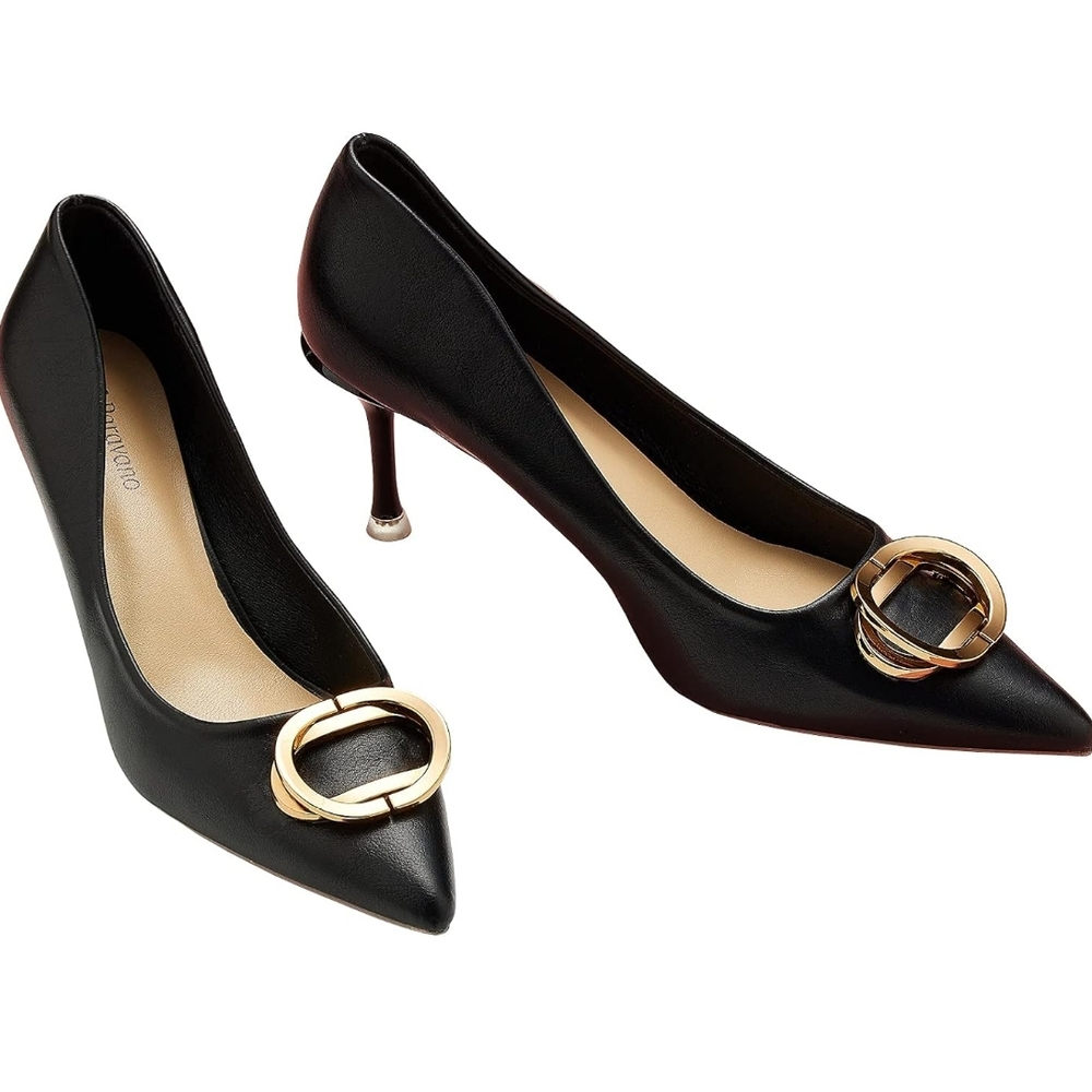 NWT  C PARAVANO Chic Black Pumps with Gold Accent SIZE 6